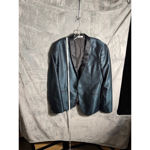 Original Use Men's Teal Shiny Shawl Collar Blazer Jacket Size L - Picture 8 of 10